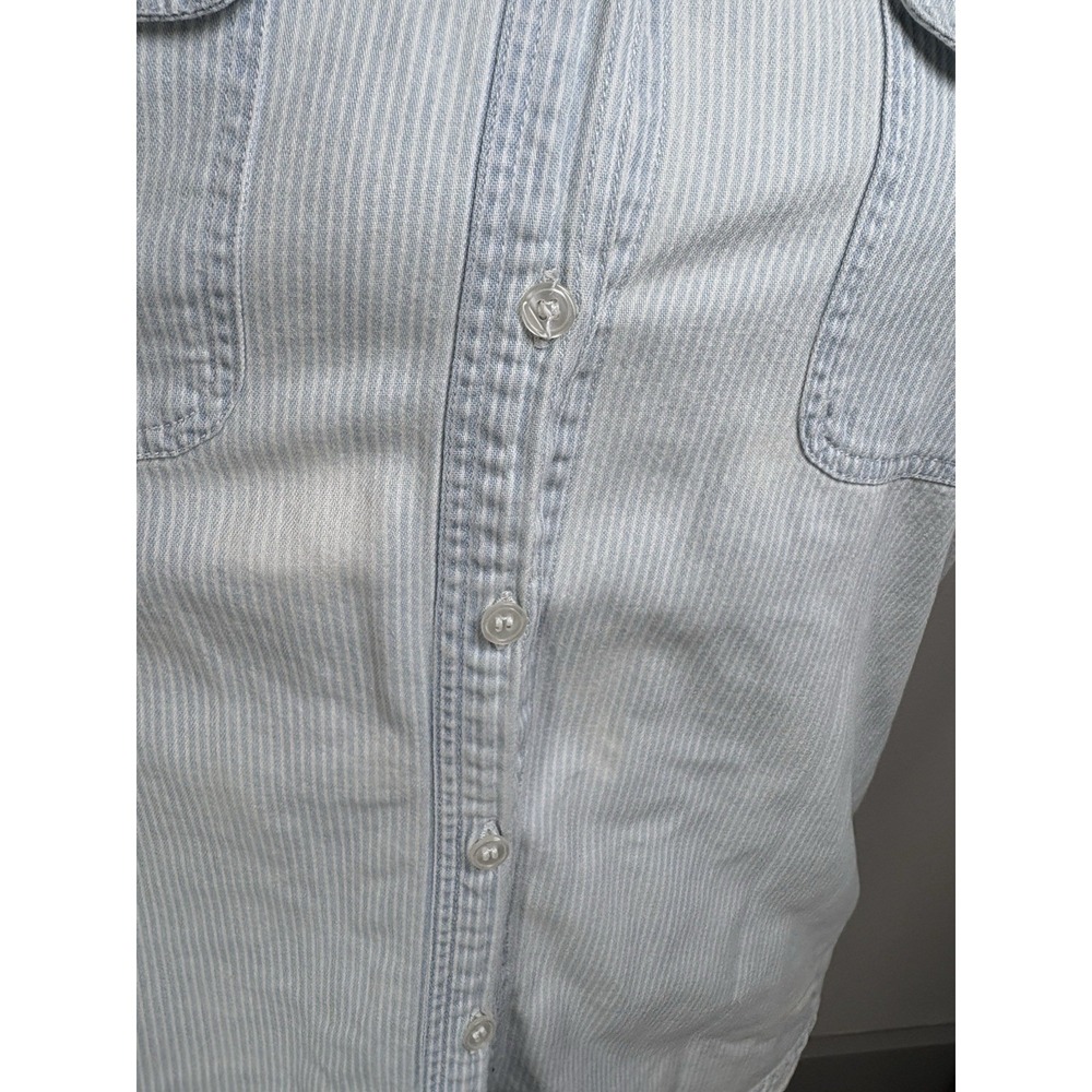 Vintage Off Base Men S Light Blue Sleeveless Button Up Hickory Stripe Cotton - Picture 8 of 14